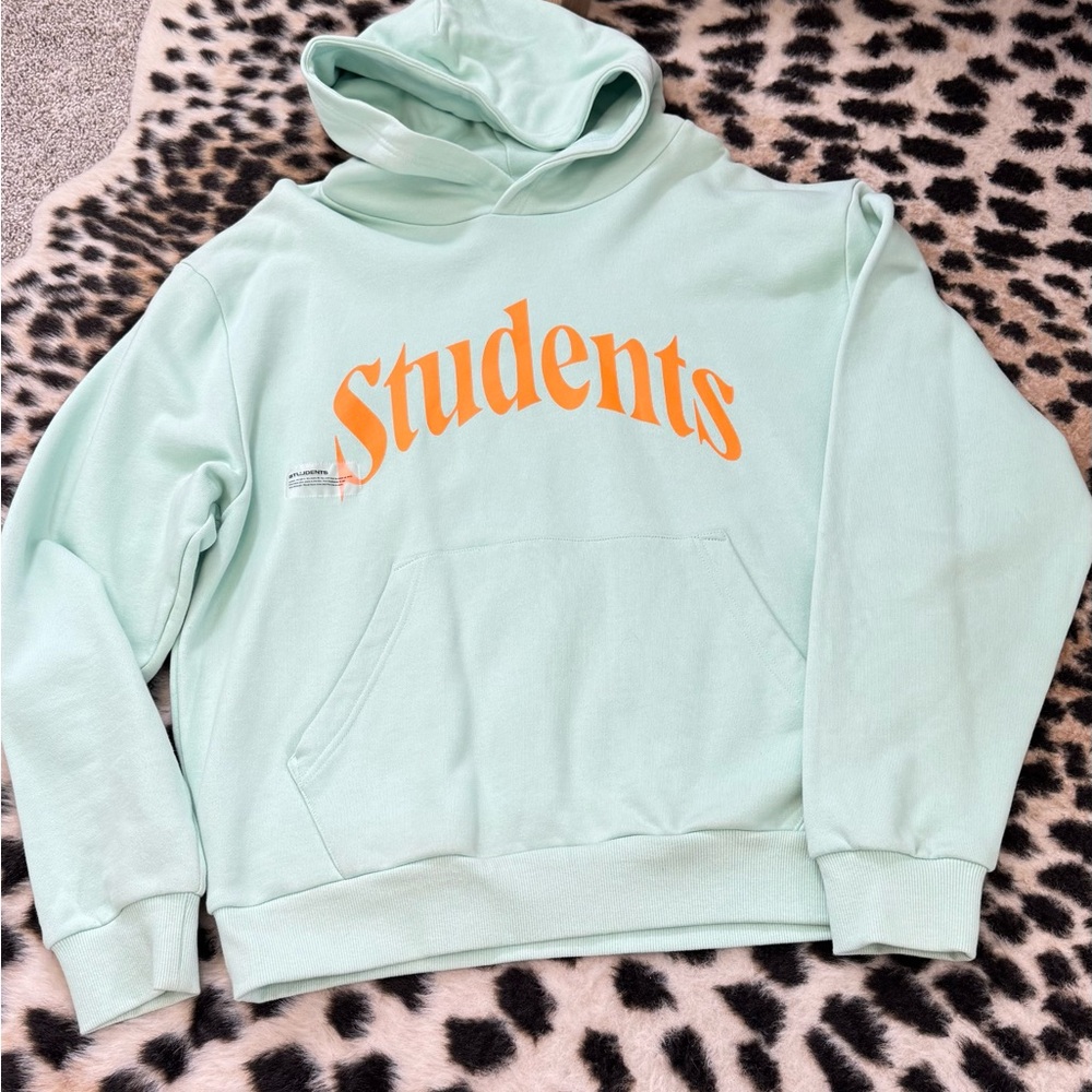 Mint Green Hoodie with Bold Orange Print